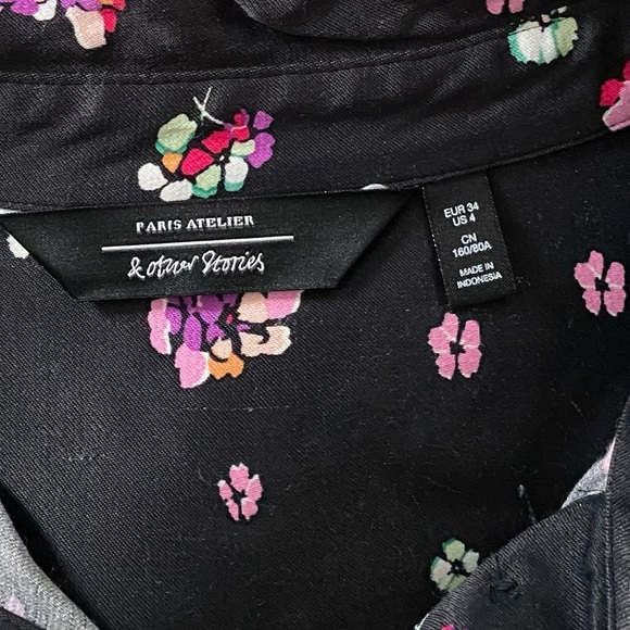 & OTHER STORIES Black Floral Print Satin Button Down Blouse Shirt Women’s Size 4 - Picture 12 of 14